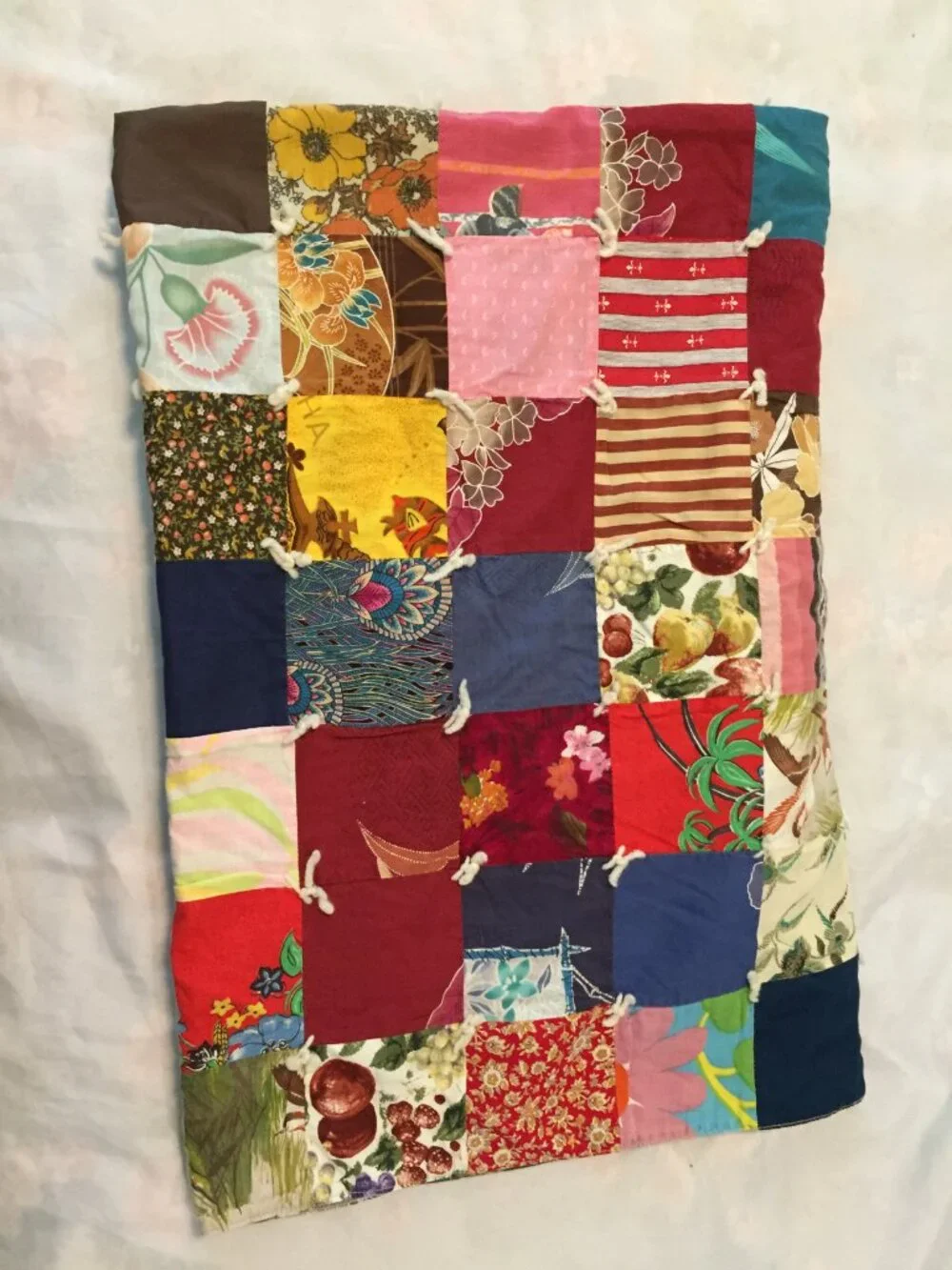 Vintage Scrap Patchwork Hand Tied Lap Quilt Throw Blanket 47
